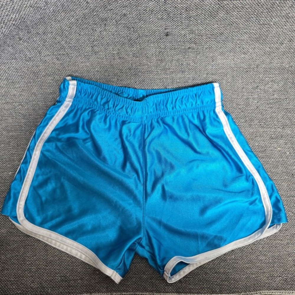 BCG Girls Blue Athletic Dolphin Shorts White Trim Size M 8/10 Elastic Waist